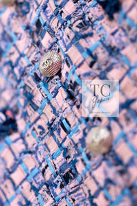 CHANEL 21PS Blue Pink Purple Lesage Tweed Jacket 40 シャネル ブルー ピンク パープル ノーカラー ルサージュ ツイード ジャケット 即発