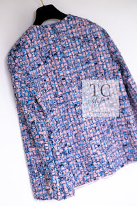 CHANEL 21PS Blue Pink Purple Lesage Tweed Jacket 40 シャネル ブルー ピンク パープル ノーカラー ルサージュ ツイード ジャケット 即発