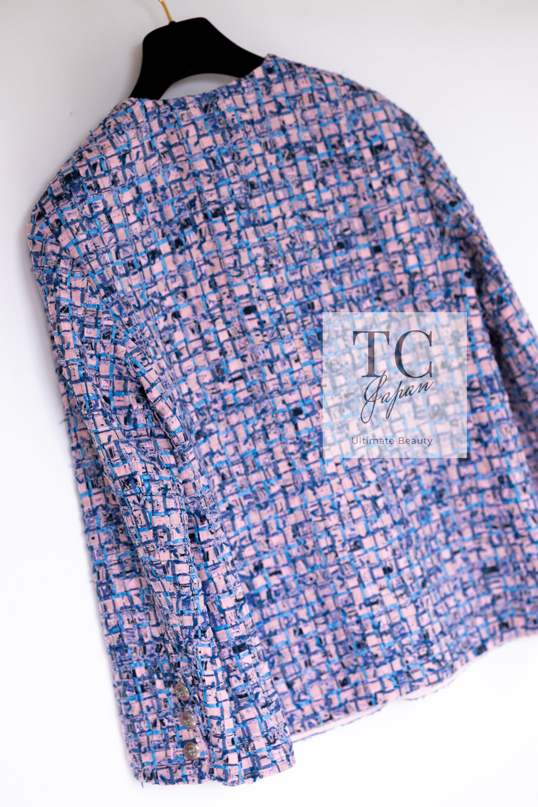 CHANEL 21PS Blue Pink Purple Lesage Tweed Jacket 40 シャネル ブルー ピンク パープル ノーカラー ルサージュ ツイード ジャケット 即発