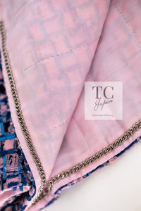 CHANEL 21PS Blue Pink Purple Lesage Tweed Jacket 40 シャネル ブルー ピンク パープル ノーカラー ルサージュ ツイード ジャケット 即発