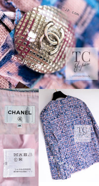 CHANEL 21PS Blue Pink Purple Lesage Tweed Jacket 40 シャネル ブルー ピンク パープル ノーカラー ルサージュ ツイード ジャケット 即発