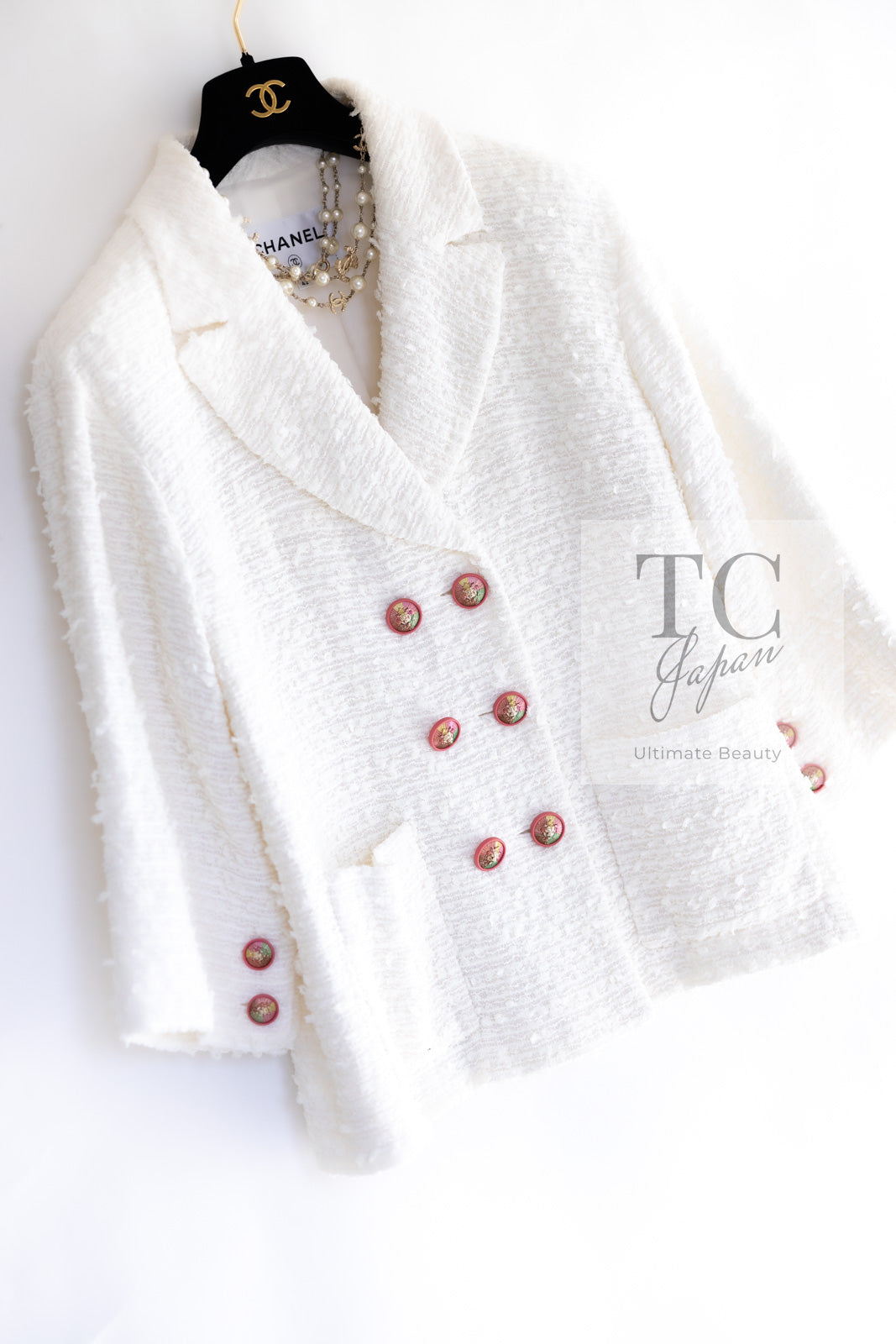 シャネル ジャケット CHANEL ホワイト アイボリー ライオン CC ボタン ツイード ダブル 17PS White Ivory Lion CC  Button Tweed Double Jacket – TC JAPAN