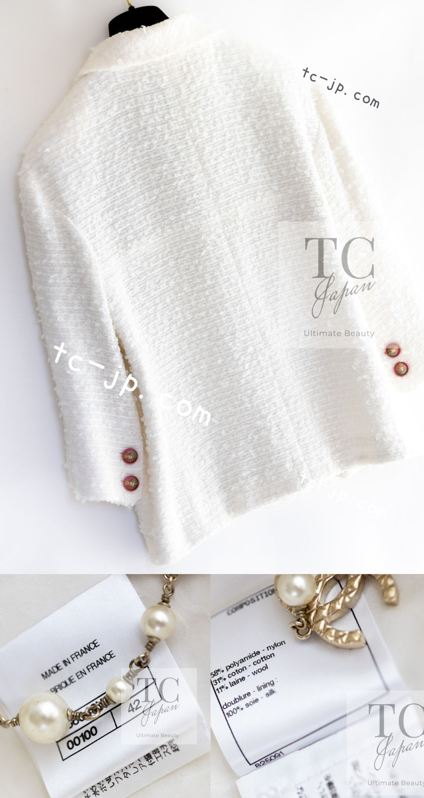 未使用★CHANEL★ホワイト★ツイード★ライオン★ダブルジャケット シャネル ジャケット CHANEL ホワイト アイボリー ライオン CC ボタン