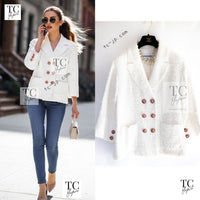 CHANEL 17PS White Ivory Lion CC Button Tweed Double Jacket 42 44 シャネル ホワイト アイボリー ライオン CC ボタン ツイード ダブル ジャケット 即発