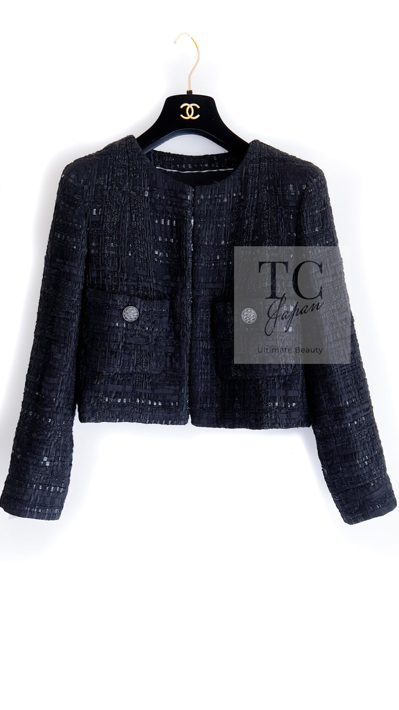 CHANEL 15C Black Dubai Lesage Collarless Tweed Jacket 38 シャネル ブラック ドバイ ルサージュ ノーカラー ツイード ジャケット 即発