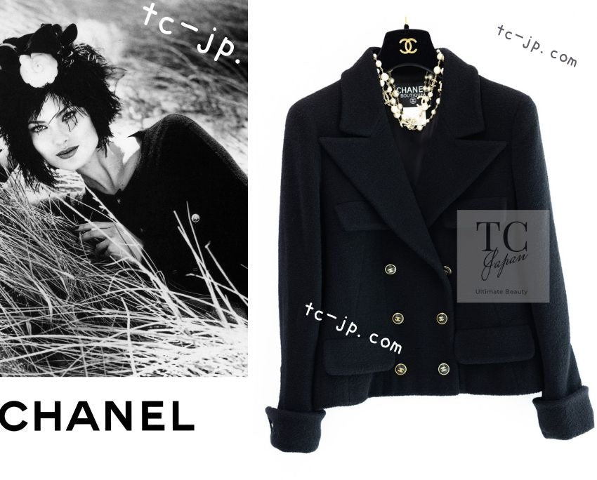 シャネル ヴィンテージ ジャケット CHANEL ブラック ココボタン ウール ダブル ツイード 95A Vintage Black CC  Buttons Double Wool Tweed Jacket – TC JAPAN