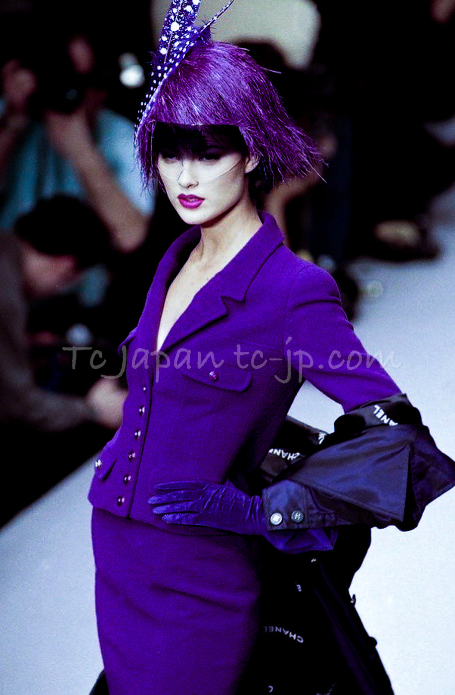 CHANEL 95A Vintage Dark Navy CC Buttons Wool Tweed Jacket Skirt Suit 44 シャネル ヴィンテージ ダーク ネイビー ココボタン ウール ダブル ツイード ジャケット スカート スーツ 即発