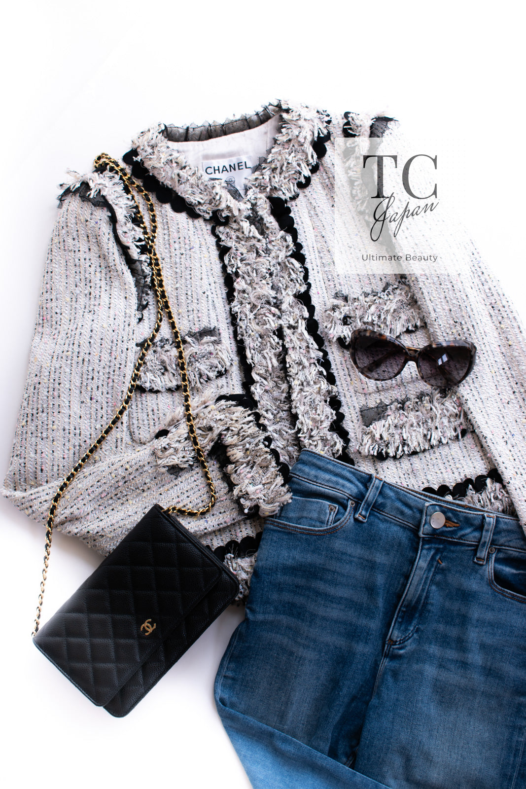 CHANEL 04S Ivory Gray Black Fringe Lesage Tweed Jacket 40 シャネル アイボリー グレー ブラック フリンジ ルサージュ ツイード ジャケット 即発