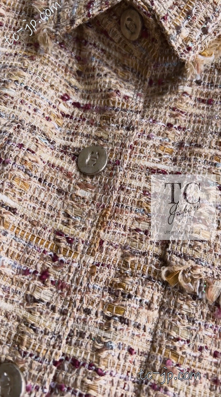 シャネル ジャケット CHANEL ベージュ ゴールド コットン ツイード 06S