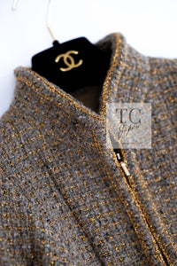 CHANEL 19PF Olive Gray Gold Zipper Wool Tweed Jacket 36 シャネル オリーブ グレー ゴールド ジッパー ウール ツイード ジャケット 即発