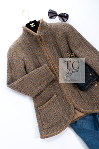 CHANEL 19PF Olive Gray Gold Zipper Wool Tweed Jacket 36 シャネル オリーブ グレー ゴールド ジッパー ウール ツイード ジャケット 即発