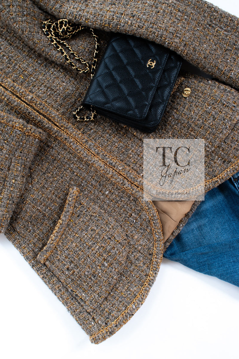 CHANEL 19PF Olive Gray Gold Zipper Wool Tweed Jacket 36 シャネル オリーブ グレー ゴールド ジッパー ウール ツイード ジャケット 即発