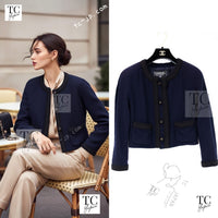 CHANEL 90S Vintage Dark Navy Black Braid Trim CC Ball Buttons Wool Tweed Jacket 36 シャネル ヴィンテージ ダーク ネイビー ブラック ブレードトリム CCロゴ 手毬ボタン ウール ツイード ジャケット 即発
