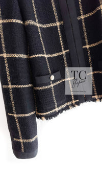 CHANEL 09A Black Metallic Gold Check Wool Tweed Jacket 34 シャネル ブラック メタリック ゴールド チェック ウール ツイード ジャケット 即発