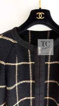 CHANEL 09A Black Metallic Gold Check Wool Tweed Jacket 34 シャネル ブラック メタリック ゴールド チェック ウール ツイード ジャケット 即発