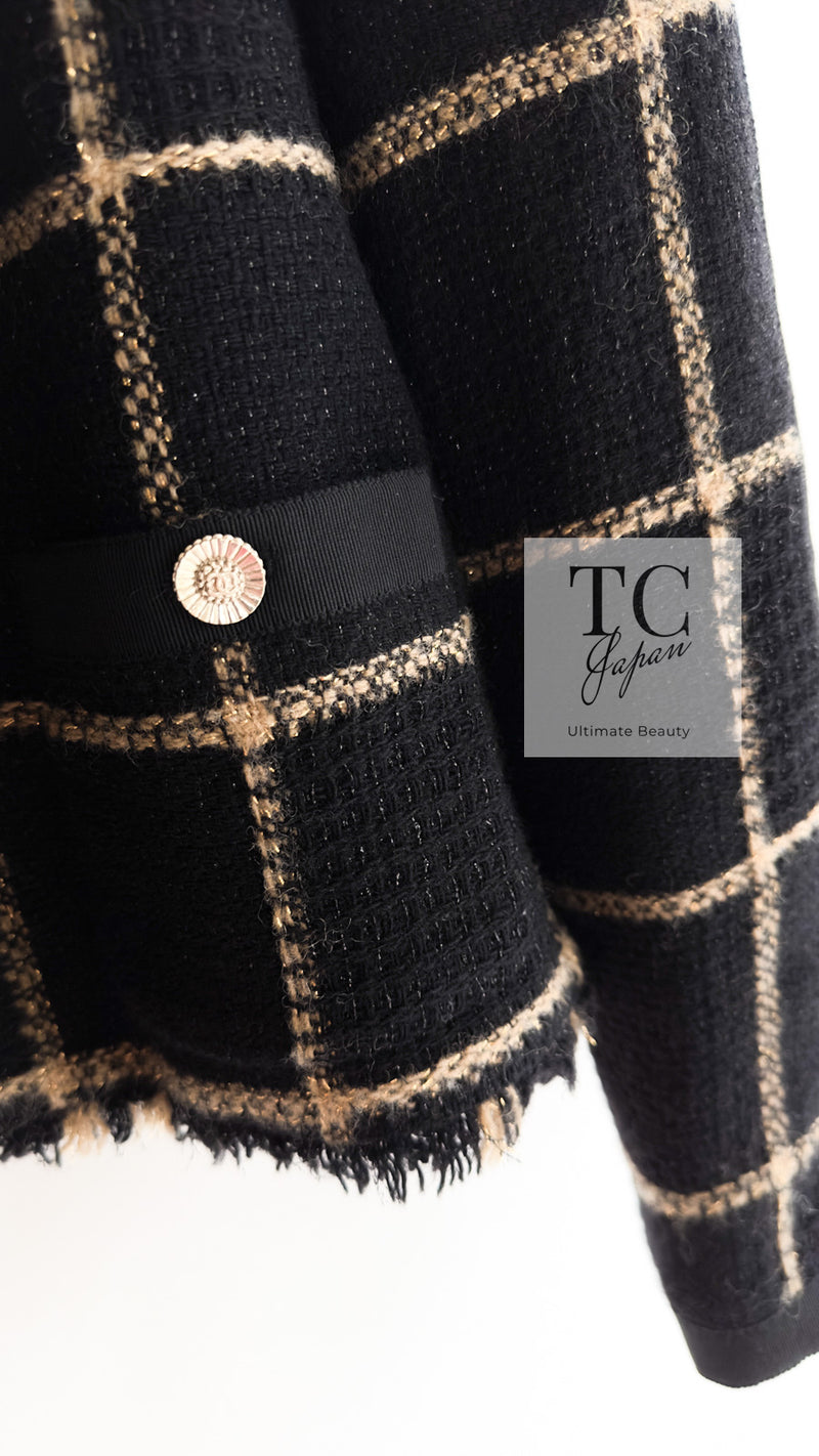 CHANEL 09A Black Metallic Gold Check Wool Tweed Jacket 34 シャネル ブラック メタリック ゴールド チェック ウール ツイード ジャケット 即発