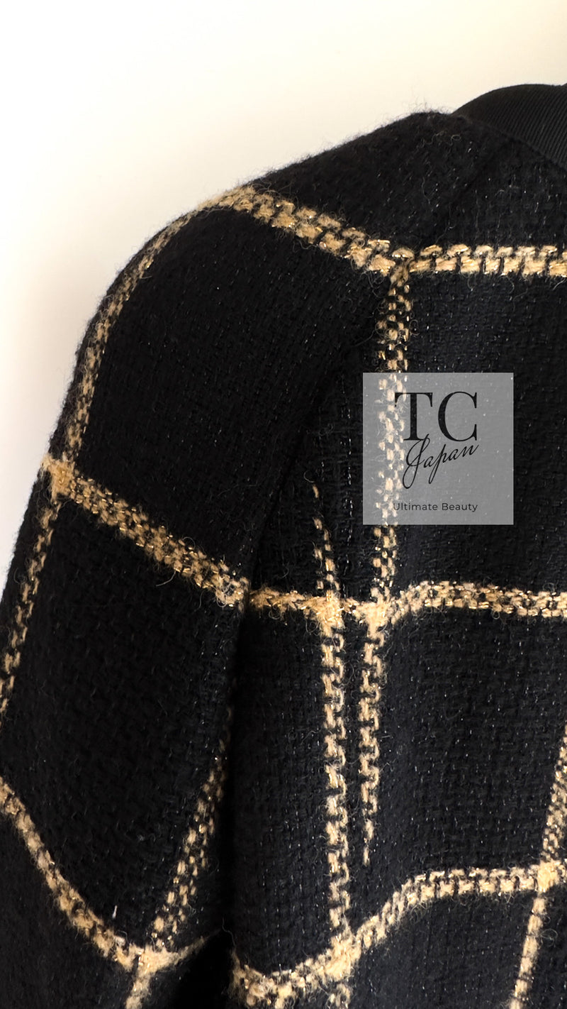 CHANEL 09A Black Metallic Gold Check Wool Tweed Jacket 34 シャネル ブラック メタリック ゴールド チェック ウール ツイード ジャケット 即発