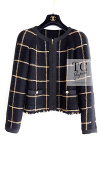 CHANEL 09A Black Metallic Gold Check Wool Tweed Jacket 34 シャネル ブラック メタリック ゴールド チェック ウール ツイード ジャケット 即発