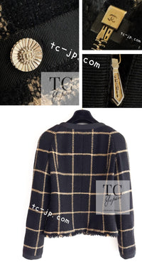 CHANEL 09A Black Metallic Gold Check Wool Tweed Jacket 34 シャネル ブラック メタリック ゴールド チェック ウール ツイード ジャケット 即発