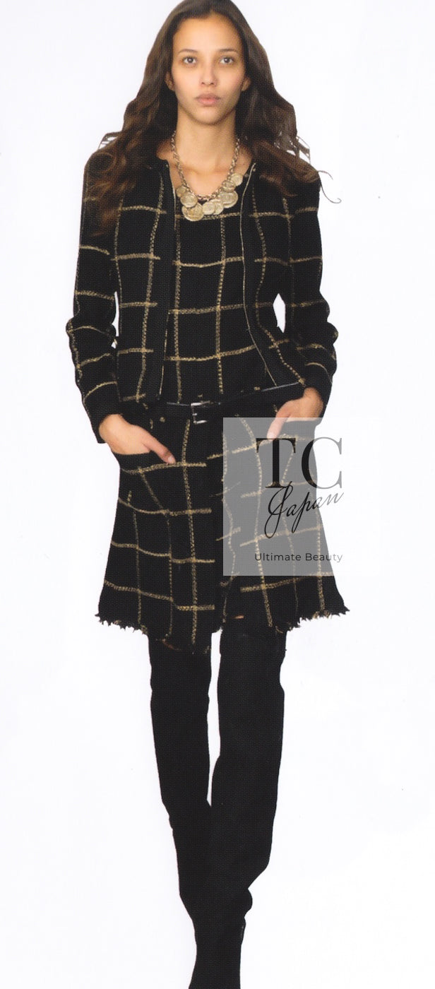 CHANEL 09A Black Metallic Gold Check Wool Tweed Jacket 34 シャネル ブラック メタリック ゴールド チェック ウール ツイード ジャケット 即発