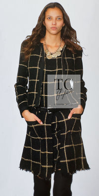 CHANEL 09A Black Metallic Gold Check Wool Tweed Jacket 34 シャネル ブラック メタリック ゴールド チェック ウール ツイード ジャケット 即発