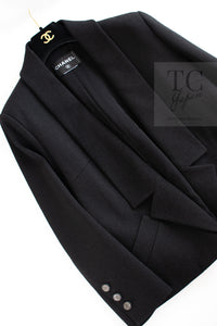 CHANEL 14B Black Metallic CC Buttons Wool Tweed Blazer Jacket 42 シャネル ブラック メタリック ココボタン ウール ツイード ブレザー ジャケット 即発