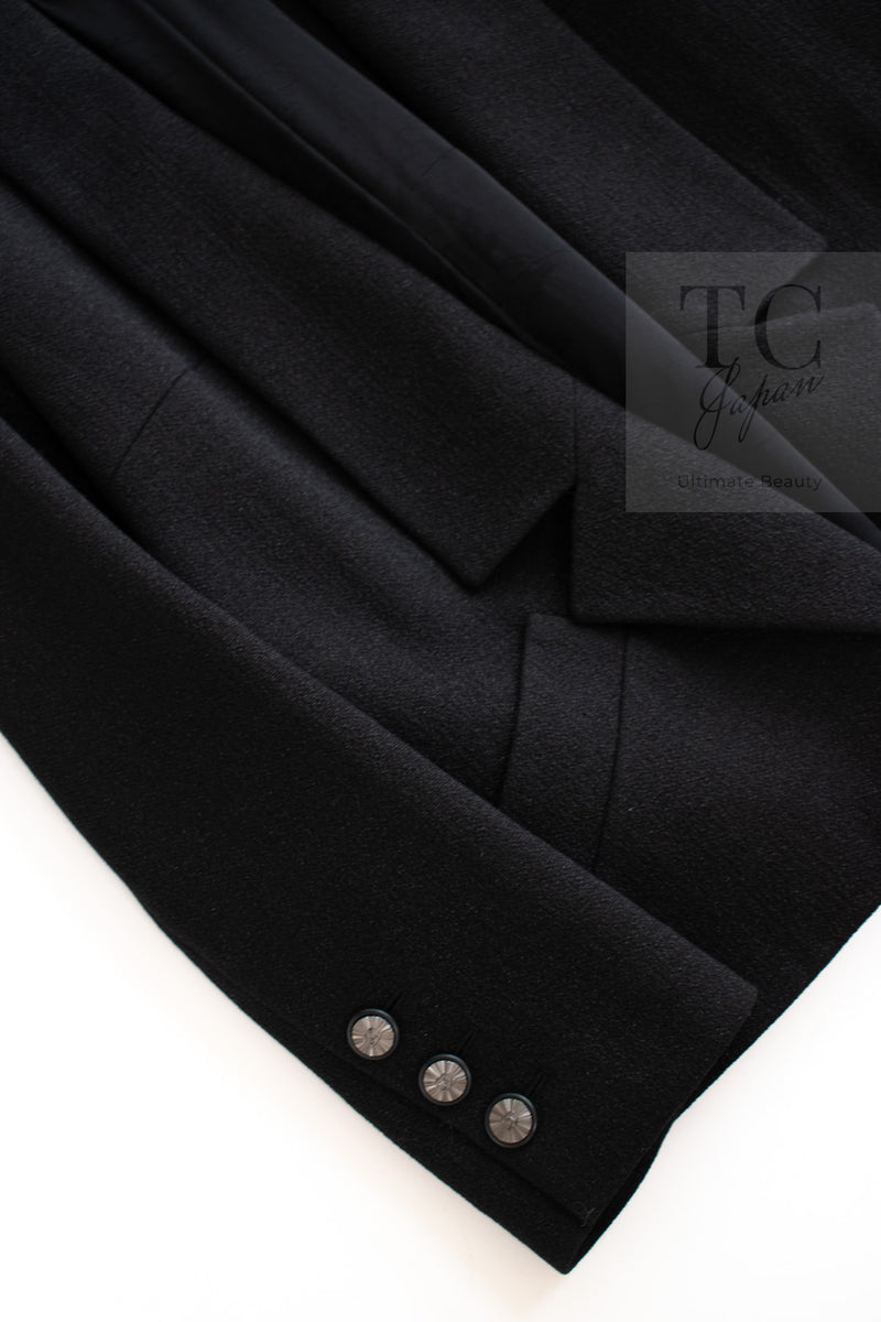 CHANEL 14B Black Metallic CC Buttons Wool Tweed Blazer Jacket 42 シャネル ブラック メタリック ココボタン ウール ツイード ブレザー ジャケット 即発
