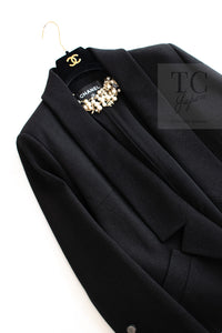 CHANEL 14B Black Metallic CC Buttons Wool Tweed Blazer Jacket 42 シャネル ブラック メタリック ココボタン ウール ツイード ブレザー ジャケット 即発