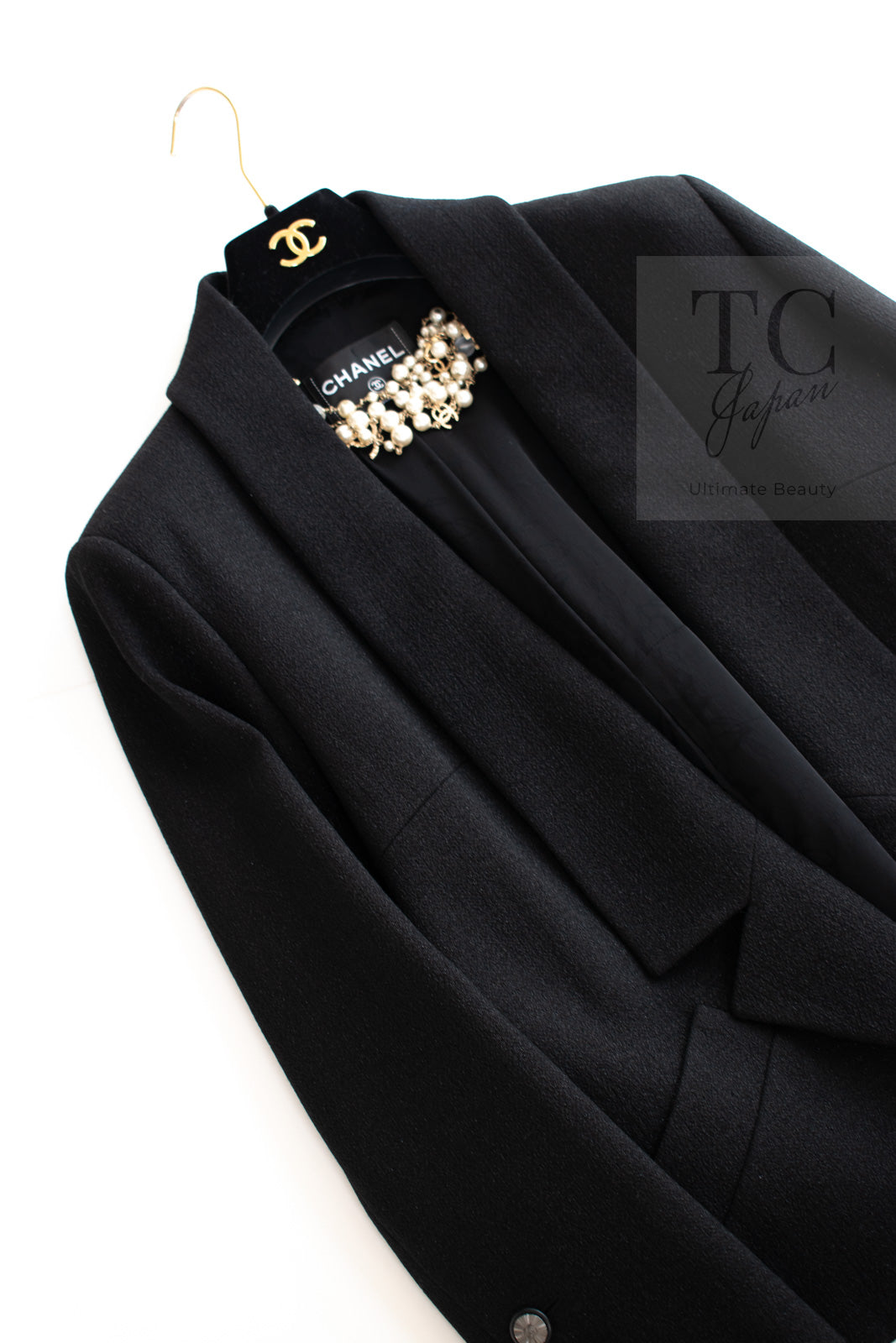 CHANEL 14B Black Metallic CC Buttons Wool Tweed Blazer Jacket 42 シャネル ブラック メタリック ココボタン ウール ツイード ブレザー ジャケット 即発