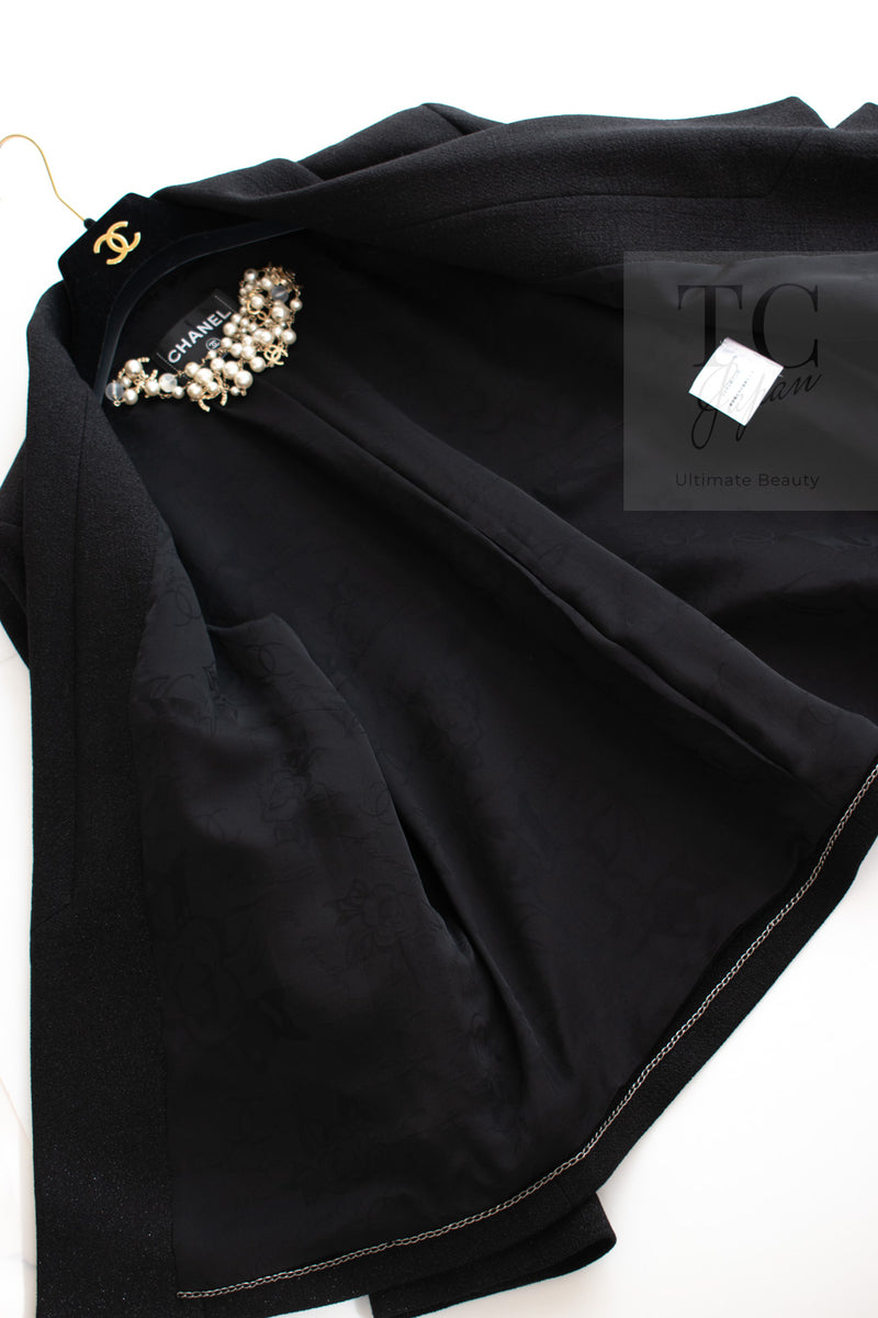 CHANEL 14B Black Metallic CC Buttons Wool Tweed Blazer Jacket 42 シャネル ブラック メタリック ココボタン ウール ツイード ブレザー ジャケット 即発