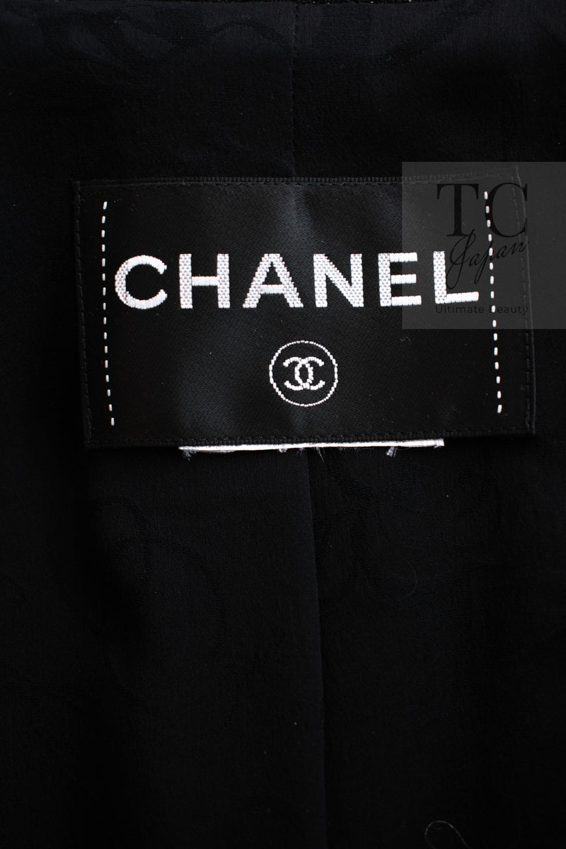 CHANEL 14B Black Metallic CC Buttons Wool Tweed Blazer Jacket 42 シャネル ブラック メタリック ココボタン ウール ツイード ブレザー ジャケット 即発