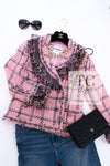 CHANEL 08PF Pink Ruffle Wool Cotton Lesage Tweed Jacket 36 シャネル ピンク フリル ウール コットン ルサージュ ツイード ジャケット 即発