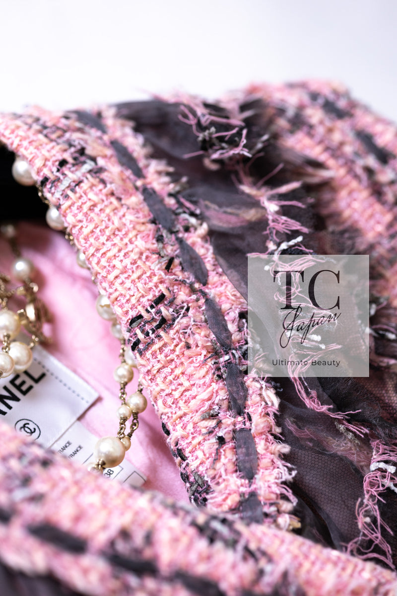 CHANEL 08PF Pink Ruffle Wool Cotton Lesage Tweed Jacket 36 シャネル ピンク フリル ウール コットン ルサージュ ツイード ジャケット 即発