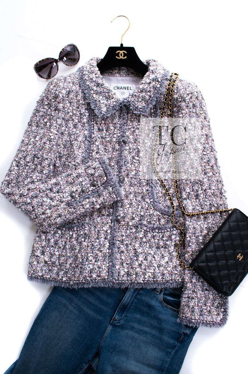 CHANEL 04A Gray Pink Lavender Multi Lesage Tweed Jacket Skirt Suit 36 38 シャネル グレー ピンク ラベンダー マルチカラー ルサージュ ツイード ジャケット スカート スーツ 即発