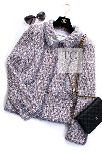 CHANEL 04A Gray Pink Lavender Multi Lesage Tweed Jacket Skirt Suit 36 38 シャネル グレー ピンク ラベンダー マルチカラー ルサージュ ツイード ジャケット スカート スーツ 即発