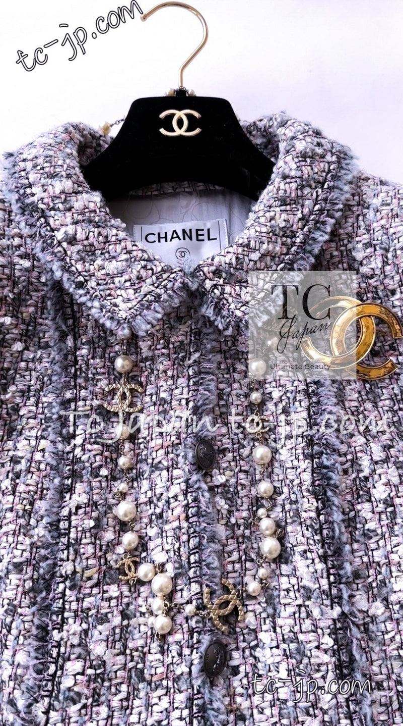 CHANEL 04A Gray Pink Lavender Multi Lesage Tweed Jacket Skirt Suit 36 38 シャネル グレー ピンク ラベンダー マルチカラー ルサージュ ツイード ジャケット スカート スーツ 即発