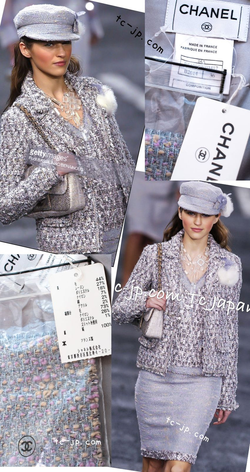 CHANEL 04A Gray Pink Lavender Multi Lesage Tweed Jacket Skirt Suit 36 38 シャネル グレー ピンク ラベンダー マルチカラー ルサージュ ツイード ジャケット スカート スーツ 即発