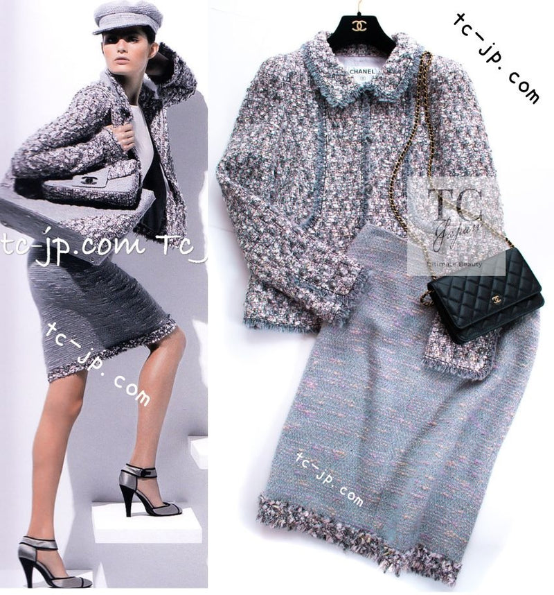 CHANEL 04A Gray Pink Lavender Multi Lesage Tweed Jacket Skirt Suit 36 38 シャネル グレー ピンク ラベンダー マルチカラー ルサージュ ツイード ジャケット スカート スーツ 即発