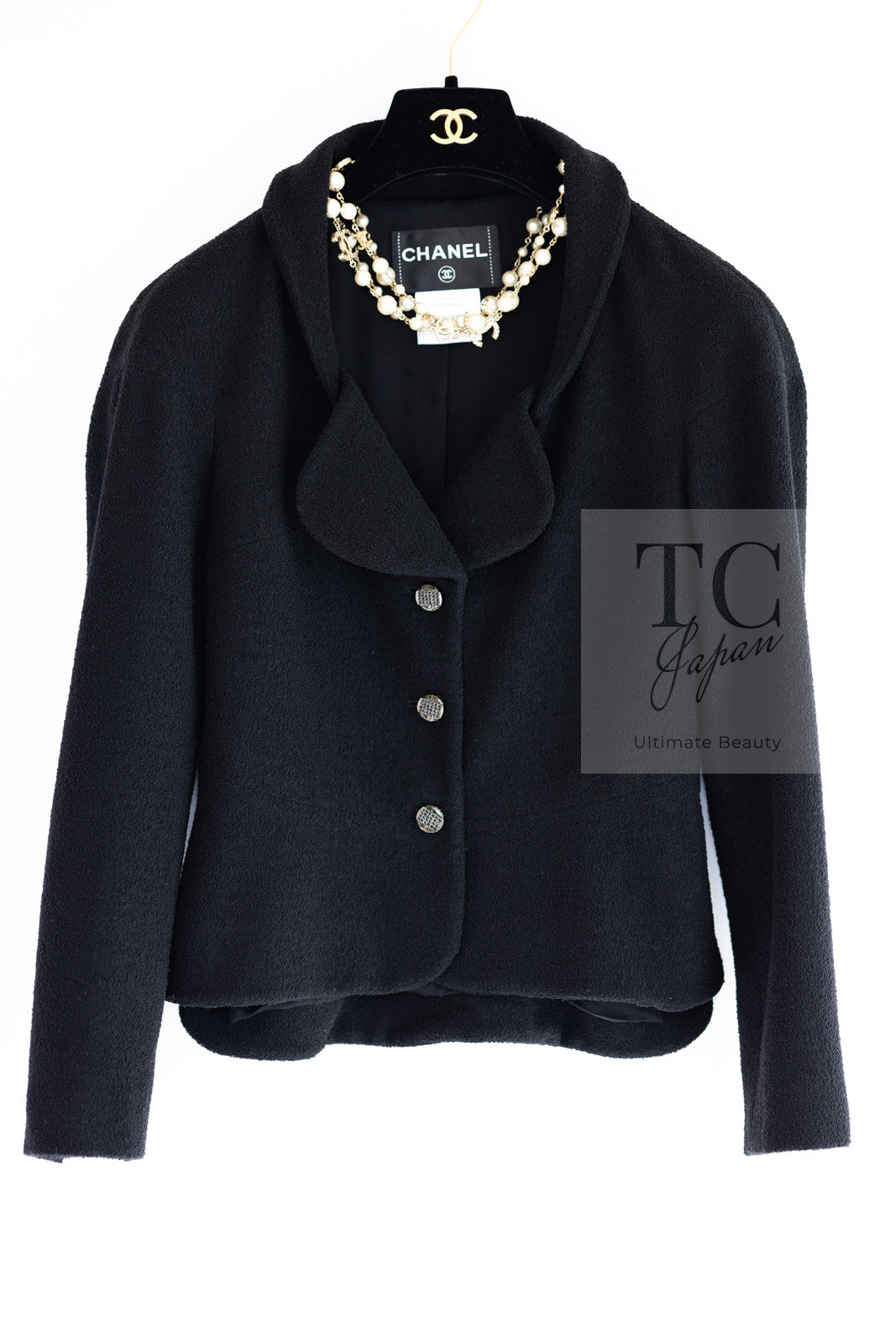 CHANEL ジャケット チェック柄 cc ロゴ 白 直営店 ツイード 黒
