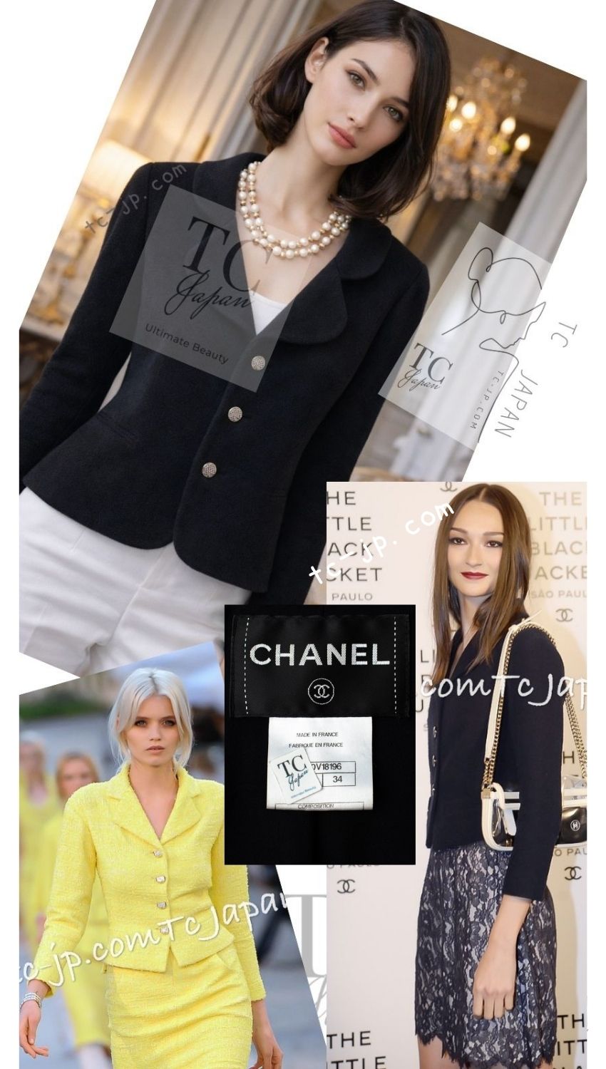 CHANEL Jacket 12C Black Rhinestone CC Buttons Wool Tweed Button 34 | TW