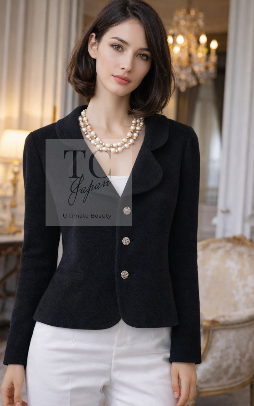 CHANEL 12C Black Rhinestone CC Buttons Wool Tweed Jacket 36 シャネル ブラック ラインストーン CC ボタン ウール ツイード ジャケット 即発