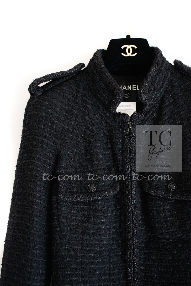 CHANEL 06C Black Epaulets Zipper Tweed Jacket Kate Moss 38 シャネル ブラック エポレット ジッパー ツイード ジャケット ケイト モス  即発