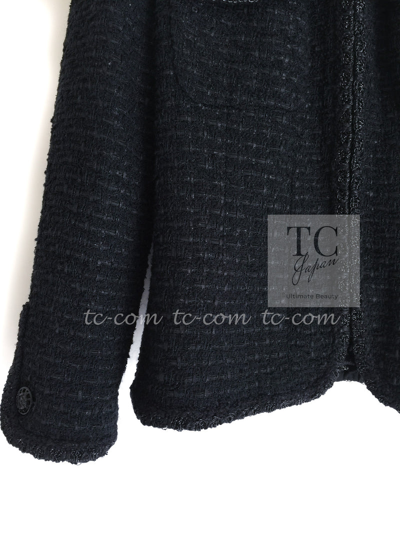 CHANEL 06C Black Epaulets Zipper Tweed Jacket Kate Moss 38 シャネル ブラック エポレット ジッパー ツイード ジャケット ケイト モス  即発