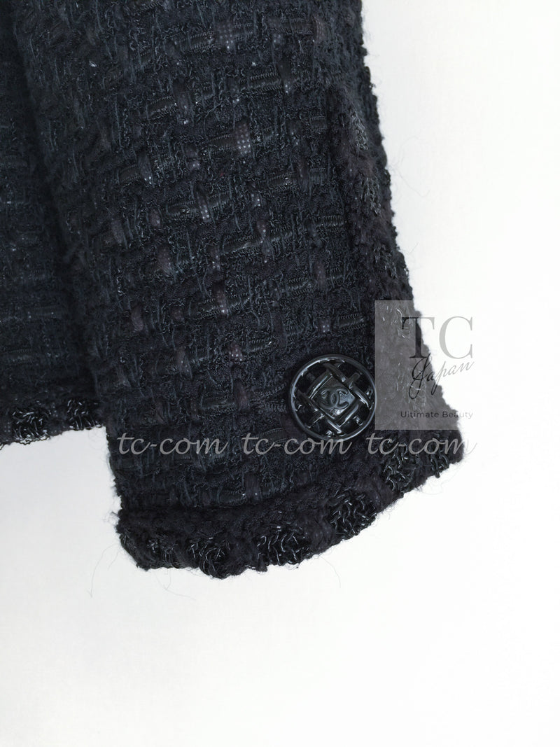 CHANEL 06C Black Epaulets Zipper Tweed Jacket Kate Moss 38 シャネル ブラック エポレット ジッパー ツイード ジャケット ケイト モス  即発