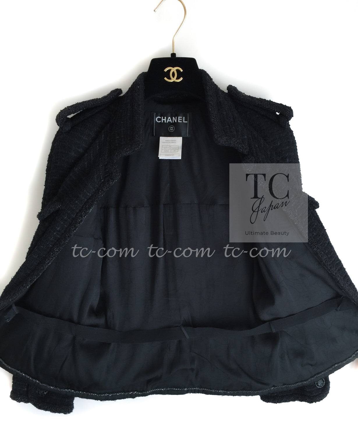 シャネル ジャケット CHANEL ブラック エポレット ジッパー ツイード ケイト モス 06C Black Epaulets Zipper  Tweed Jacket Kate Moss – TC JAPAN