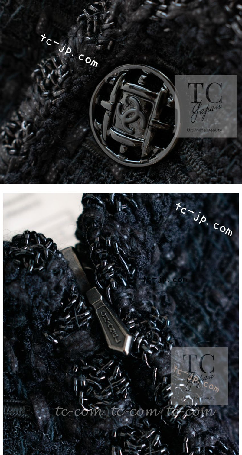 CHANEL 06C Black Epaulets Zipper Tweed Jacket Kate Moss 38 シャネル ブラック エポレット ジッパー ツイード ジャケット ケイト モス  即発