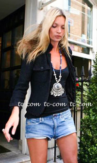 CHANEL 06C Black Epaulets Zipper Tweed Jacket Kate Moss 38 シャネル ブラック エポレット ジッパー ツイード ジャケット ケイト モス  即発