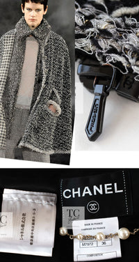 CHANEL 11A Black Gray Ivory Zipper Wool Tweed Jacket Skirt Suit 36 38 シャネル ブラック グレー アイボリー ジッパー ウール ツイード ジャケット スカート スーツ 即発