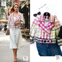 CHANEL 16S Pink Green White Belt Double Tweed Jacket 36 シャネル ピンク グリーン ホワイト ベルト ツイード ジャケット 即発