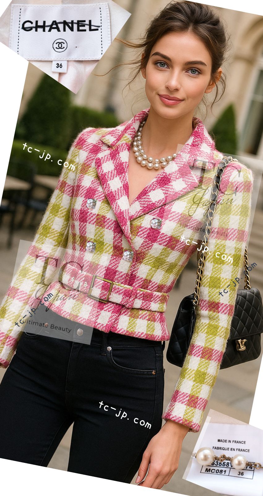 シャネル ジャケット CHANEL レッド ホワイト フリンジ トリム